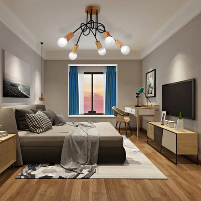 DecorBites™ DecorBites™ Industrial Metal Ceiling Flush Mount with Bulb, 3/5 Lights, Wooden Cap