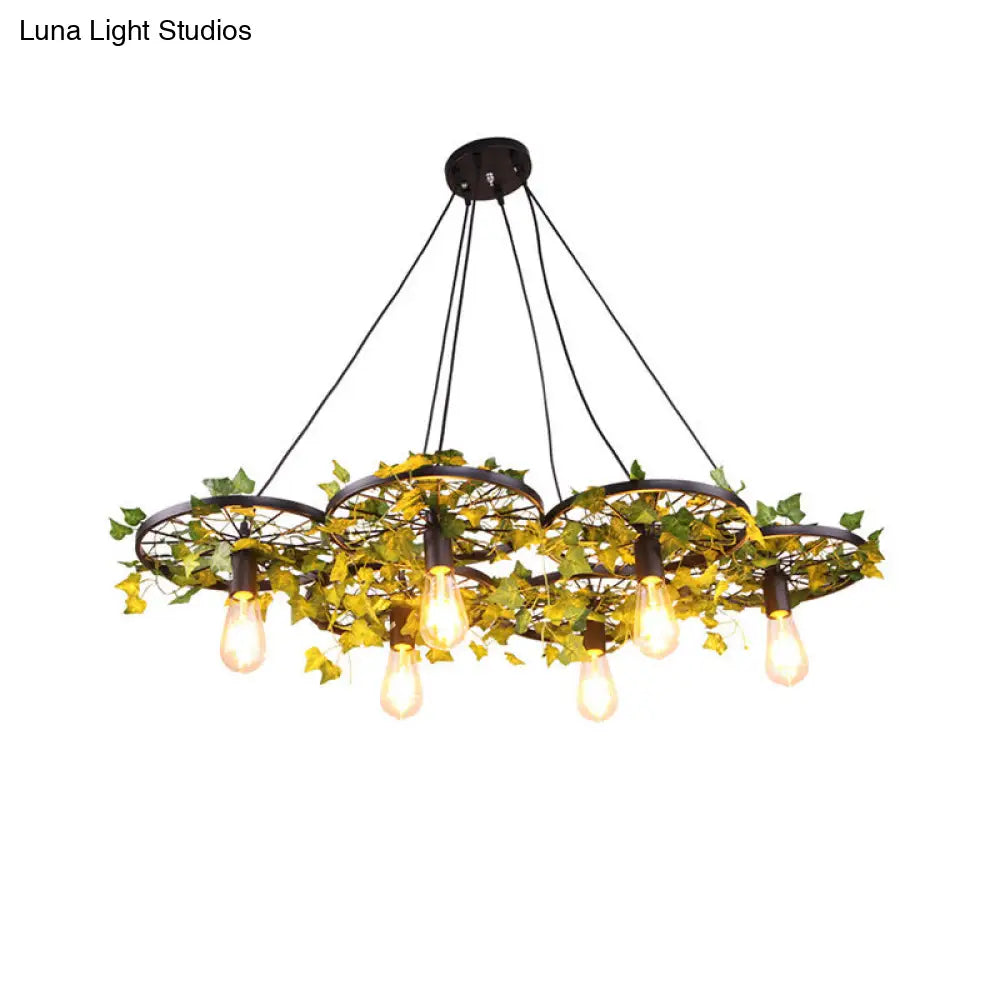 Industrial Metal Ceiling Lamp with Plant Decor and Multiple Heads for Restaurant