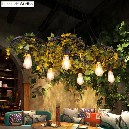 Industrial Metal Ceiling Lamp with Plant Decor and Multiple Heads for Restaurant