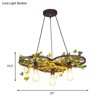 Industrial Metal Ceiling Lamp with Plant Decor and Multiple Heads for Restaurant