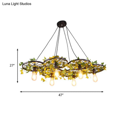 Industrial Metal Ceiling Lamp with Plant Decor and Multiple Heads for Restaurant
