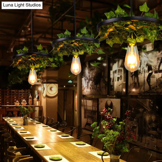 Industrial Metal Ceiling Lamp with Plant Decor and Multiple Heads for Restaurant