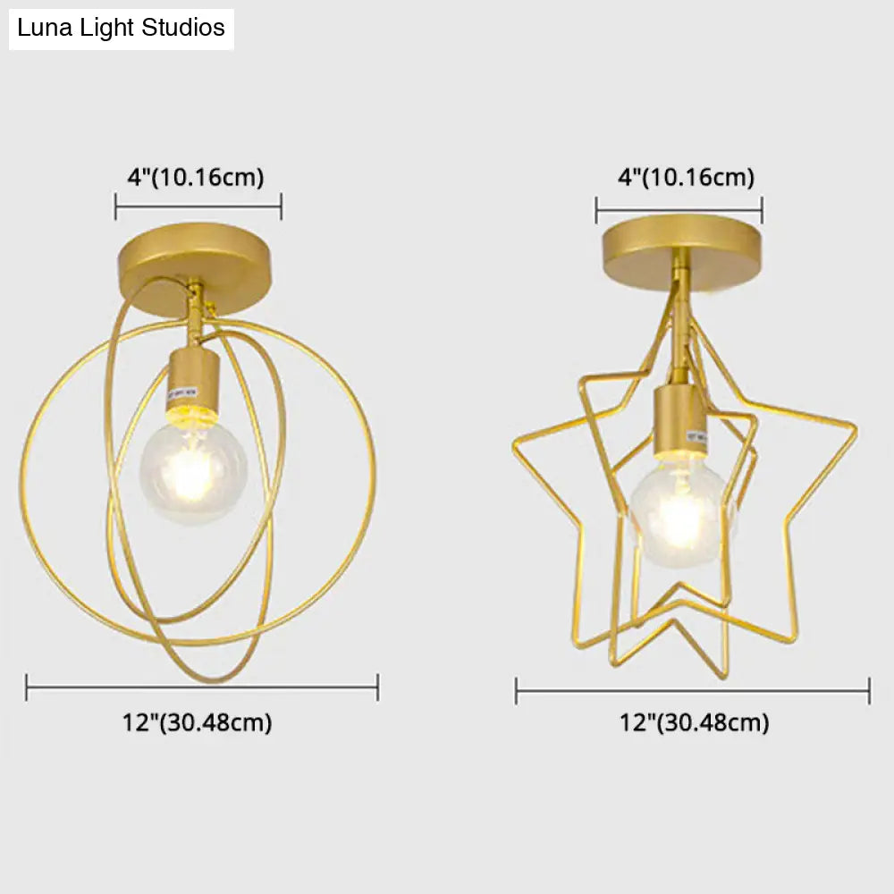 DecorBites™ DecorBites™ Industrial Metal Ceiling Mount Chandelier - 1 Light Semi Flush Fixture for Hallway