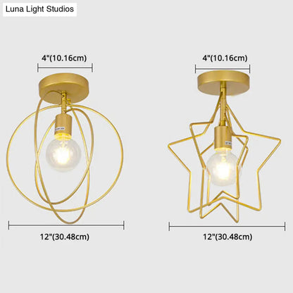 DecorBites™ DecorBites™ Industrial Metal Ceiling Mount Chandelier - 1 Light Semi Flush Fixture for Hallway