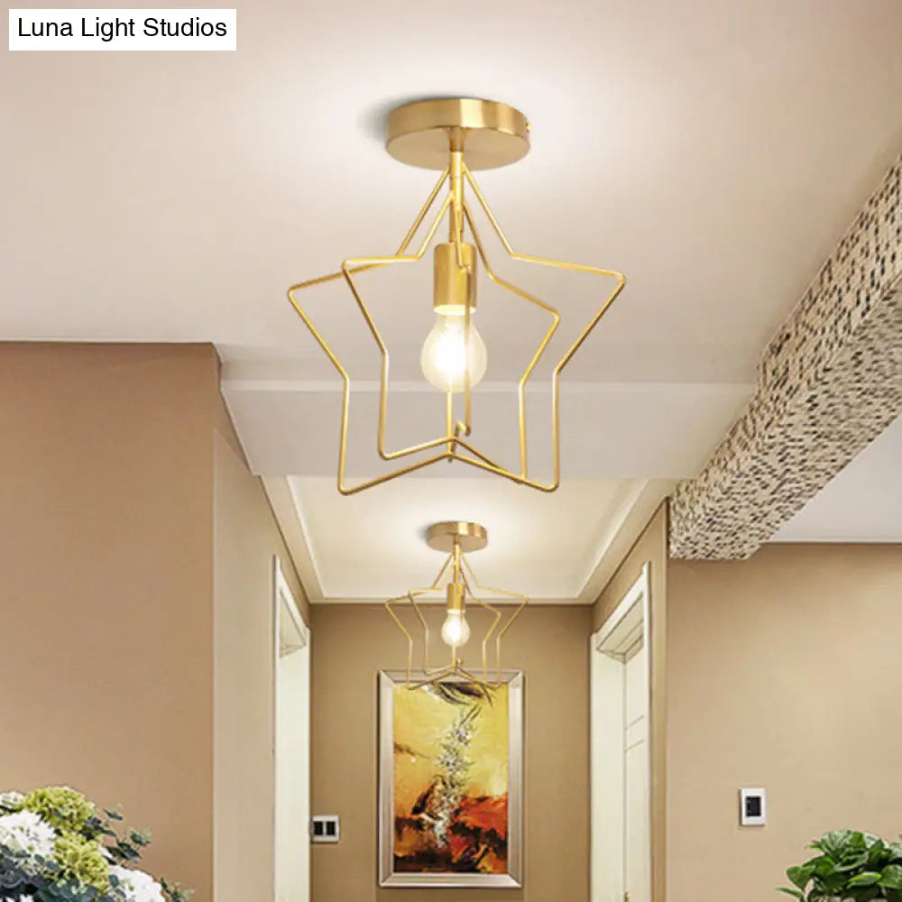 DecorBites™ DecorBites™ Industrial Metal Ceiling Mount Chandelier - 1 Light Semi Flush Fixture for Hallway