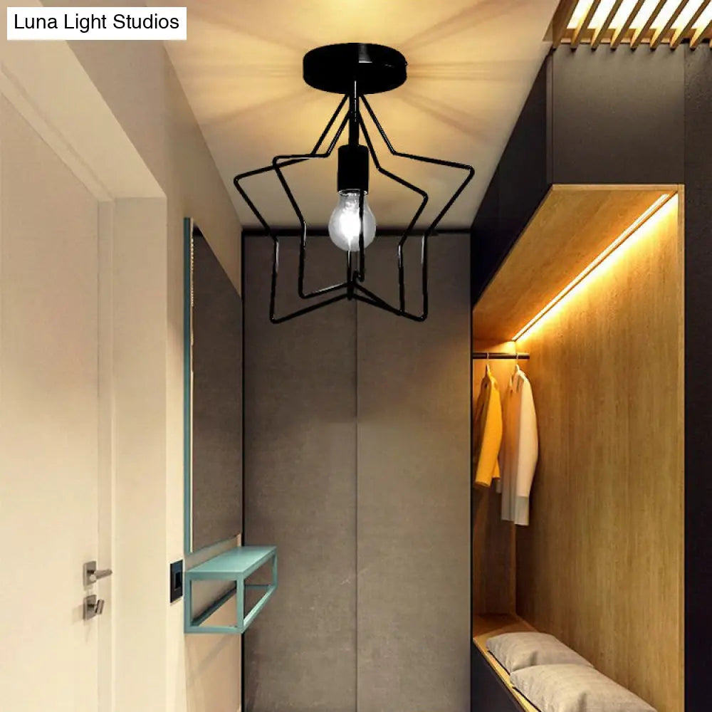 DecorBites™ DecorBites™ Industrial Metal Ceiling Mount Chandelier - 1 Light Semi Flush Fixture for Hallway