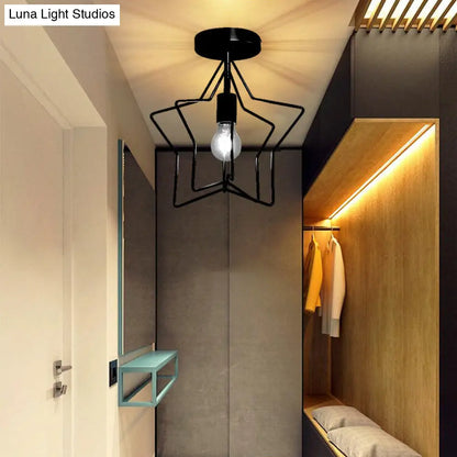 DecorBites™ DecorBites™ Industrial Metal Ceiling Mount Chandelier - 1 Light Semi Flush Fixture for Hallway
