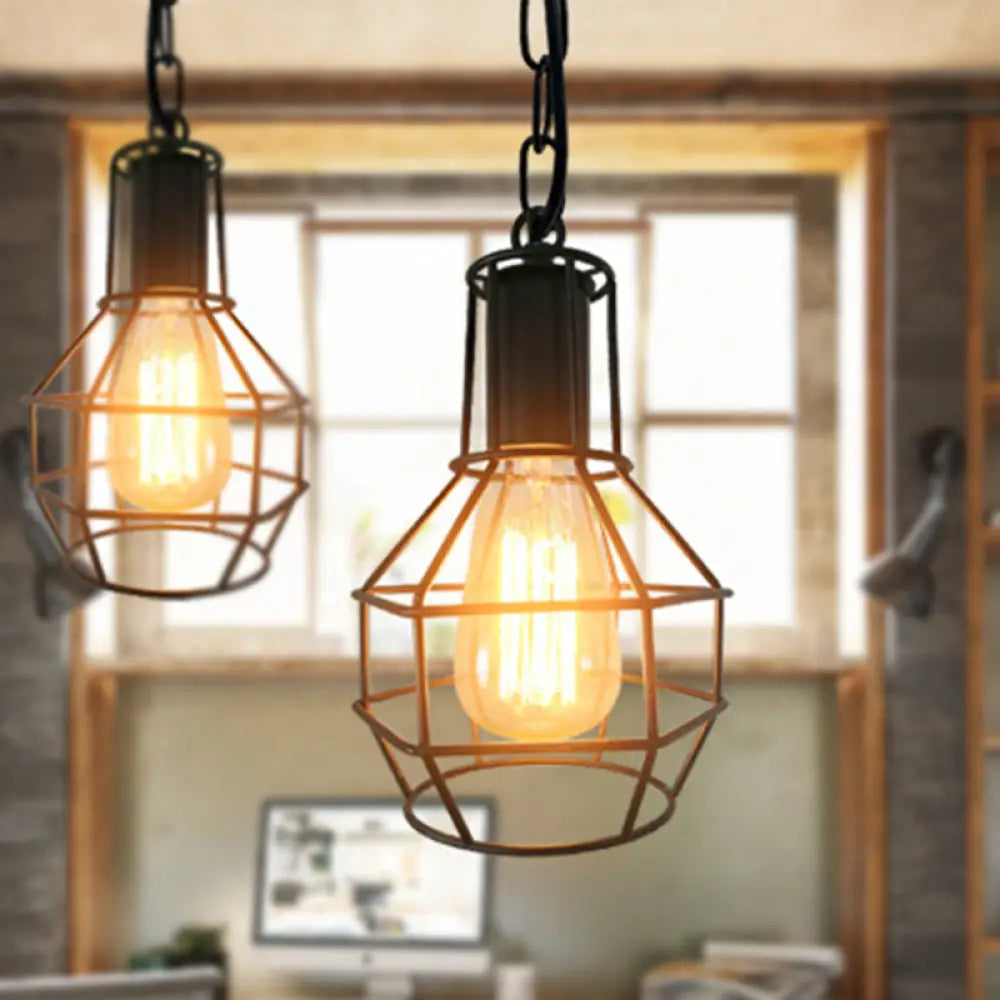 Industrial Metal Ceiling Pendant Light - Rust/Black - Living Room