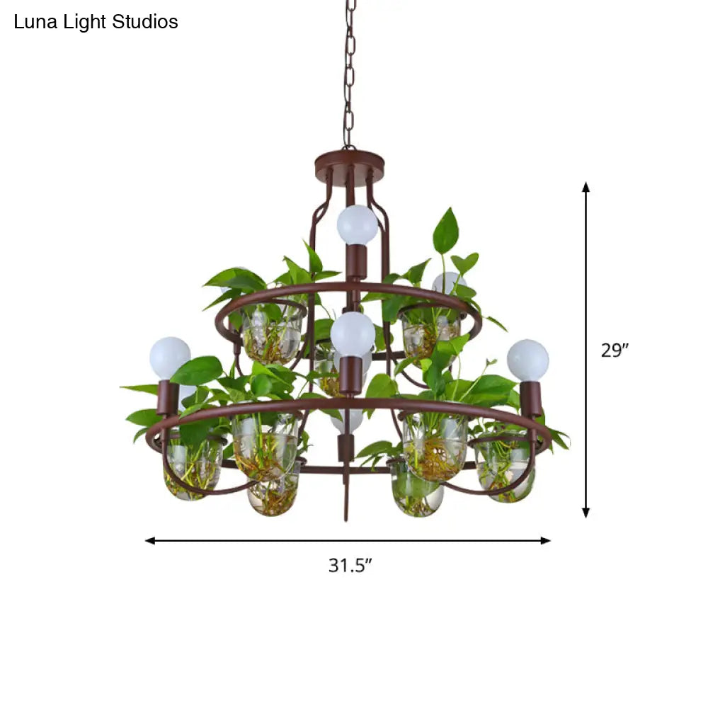 Industrial Metal Chandelier 4/7/10-Bulb LED Hanging Lamp in Coffee, Perfect for Living Room