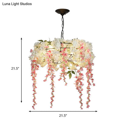 Industrial Metal Chandelier Light Fixture with 4/5 Pink Flower Decor Lights - Perfect for Restaurants
