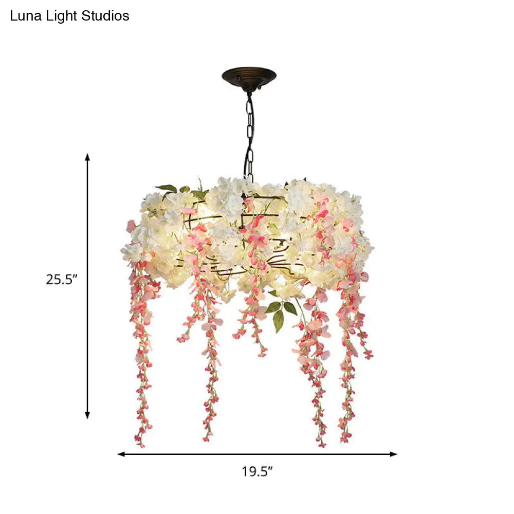 Industrial Metal Chandelier Light Fixture with 4/5 Pink Flower Decor Lights - Perfect for Restaurants