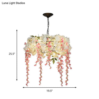 Industrial Metal Chandelier Light Fixture with 4/5 Pink Flower Decor Lights - Perfect for Restaurants