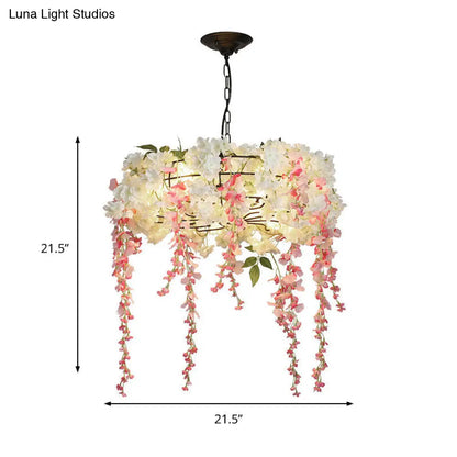 Industrial Metal Chandelier Light Fixture with 4/5 Pink Flower Decor Lights - Perfect for Restaurants