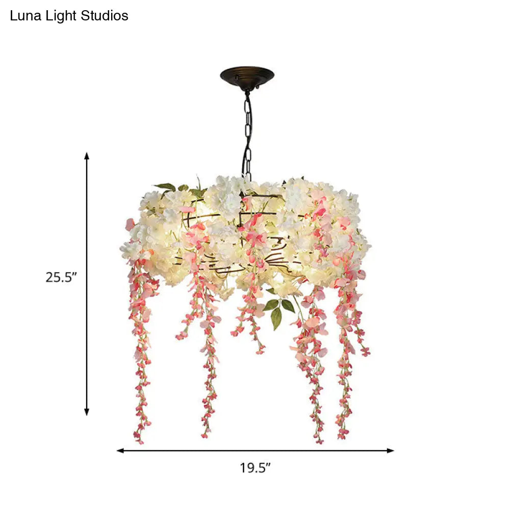 Industrial Metal Chandelier Light Fixture with 4/5 Pink Flower Decor Lights - Perfect for Restaurants