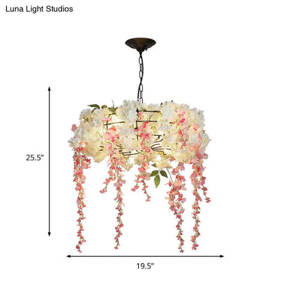 Industrial Metal Chandelier Light Fixture with 4/5 Pink Flower Decor Lights - Perfect for Restaurants
