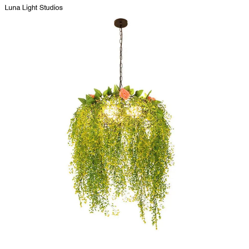 Industrial Metal Chandelier Light - Green Restaurant Pendant - 18"/25.5" Wide - 3 Lights