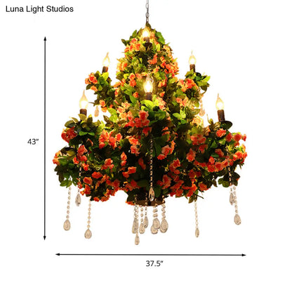 Industrial Metal Chandelier with Crystal Accents and LED Candles