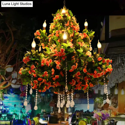 Industrial Metal Chandelier with Crystal Accents and LED Candles