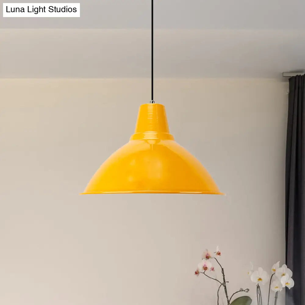 Industrial Metal Coffee Shop Ceiling Lamp - Bowl Shade Pendant Light (1 Light, Red/Yellow)