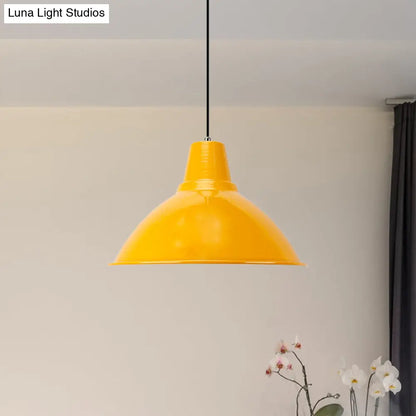 Industrial Metal Coffee Shop Ceiling Lamp - Bowl Shade Pendant Light (1 Light, Red/Yellow)