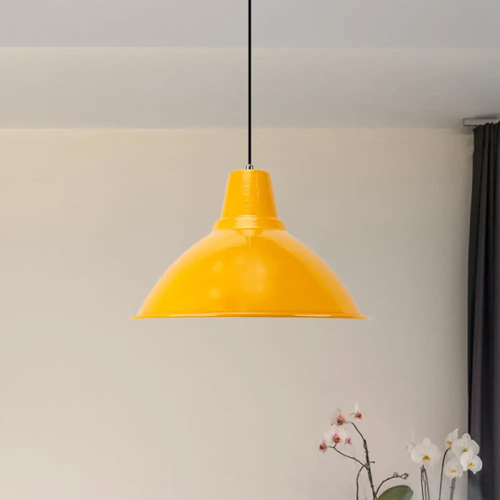 Industrial Metal Coffee Shop Ceiling Lamp - Bowl Shade Pendant Light (1 Light, Red/Yellow)