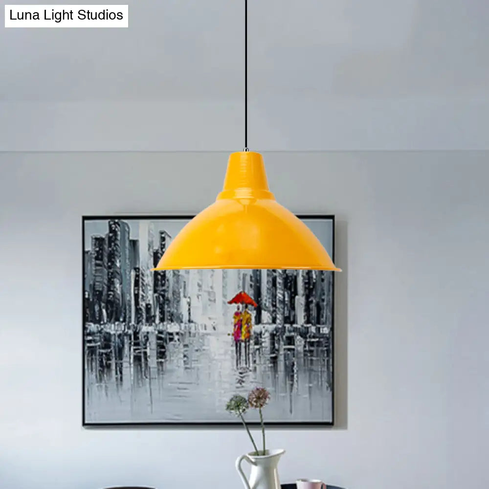 Industrial Metal Coffee Shop Ceiling Lamp - Bowl Shade Pendant Light (1 Light, Red/Yellow)