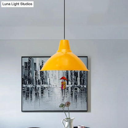 Industrial Metal Coffee Shop Ceiling Lamp - Bowl Shade Pendant Light (1 Light, Red/Yellow)