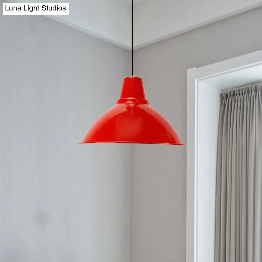 Industrial Metal Coffee Shop Ceiling Lamp - Bowl Shade Pendant Light (1 Light, Red/Yellow)