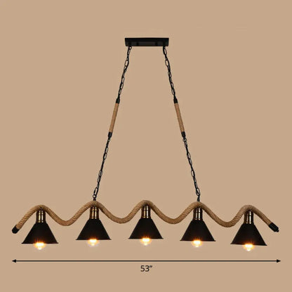 DecorBites™ Industrial Metal Cone Island Pendant Light - Matte Black Finish with Twisted Rope Detailing