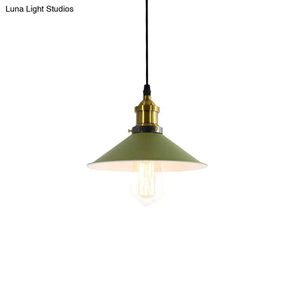 Industrial Metal Cone Pendant Light with Green/Grey Shade for Restaurants - 1-Light Hanging Lamp