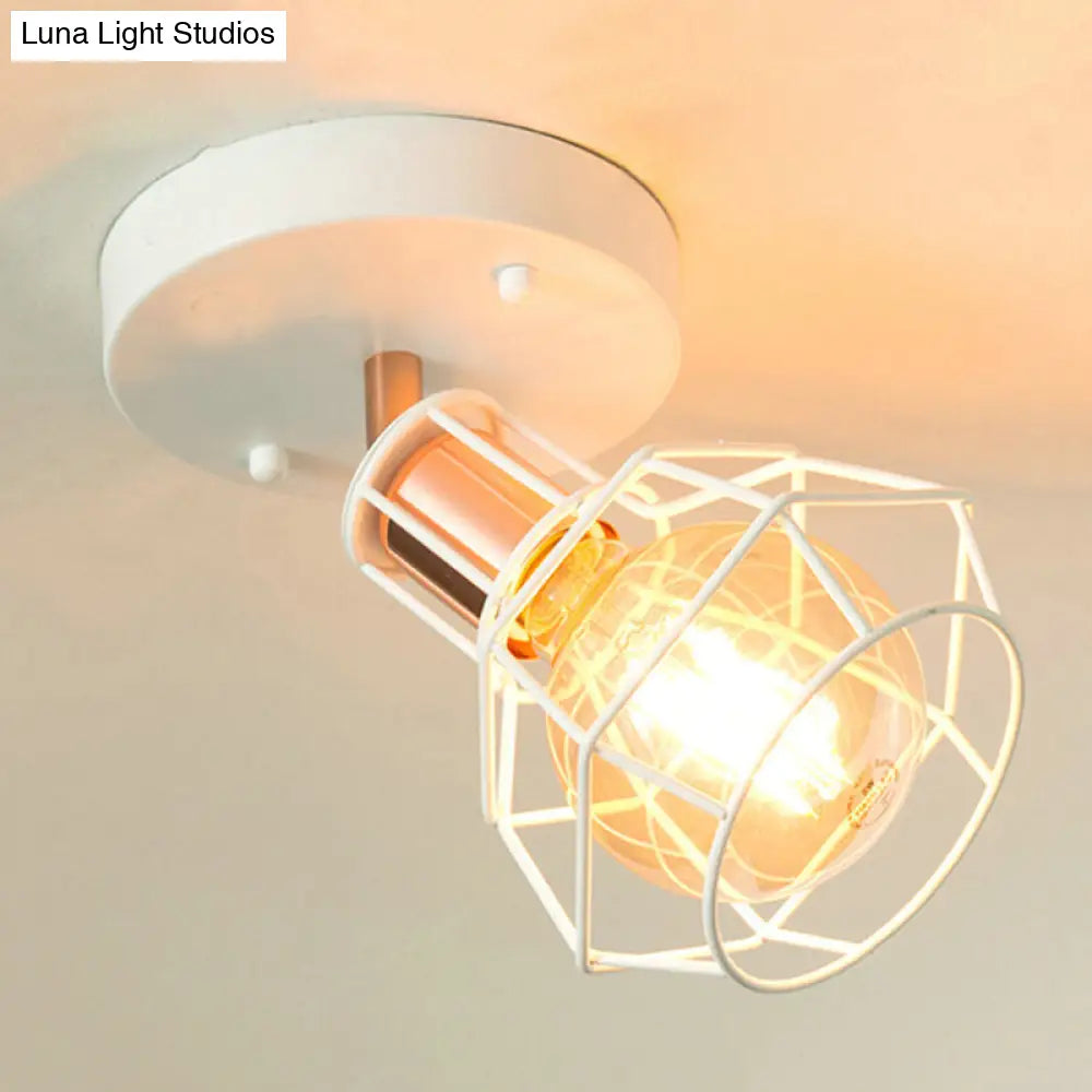 DecorBites™ DecorBites™ Industrial Metal Dome Ceiling Light with Wire Cage Shade - Black/White