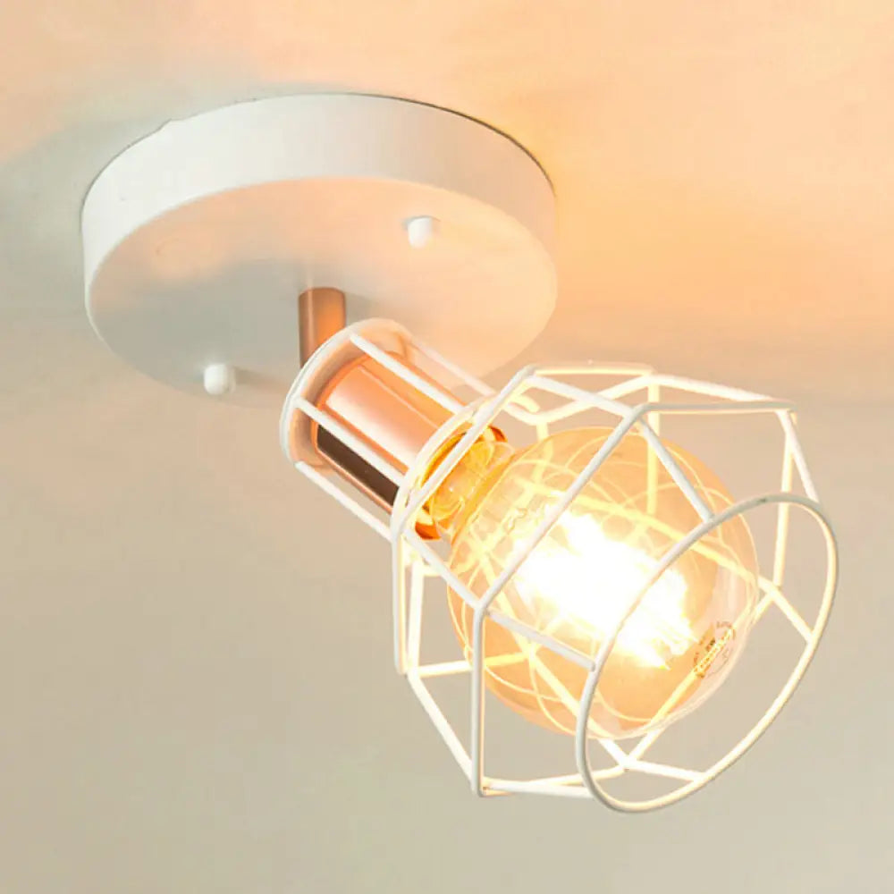 DecorBites™ DecorBites™ Industrial Metal Dome Ceiling Light with Wire Cage Shade - Black/White