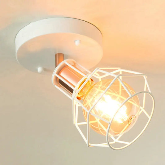 DecorBites™ DecorBites™ Industrial Metal Dome Ceiling Light with Wire Cage Shade - Black/White