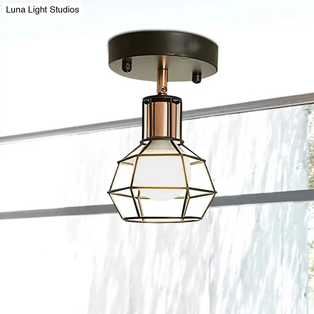 DecorBites™ DecorBites™ Industrial Metal Dome Ceiling Light with Wire Cage Shade - Black/White