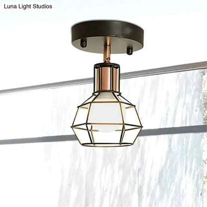 DecorBites™ DecorBites™ Industrial Metal Dome Ceiling Light with Wire Cage Shade - Black/White