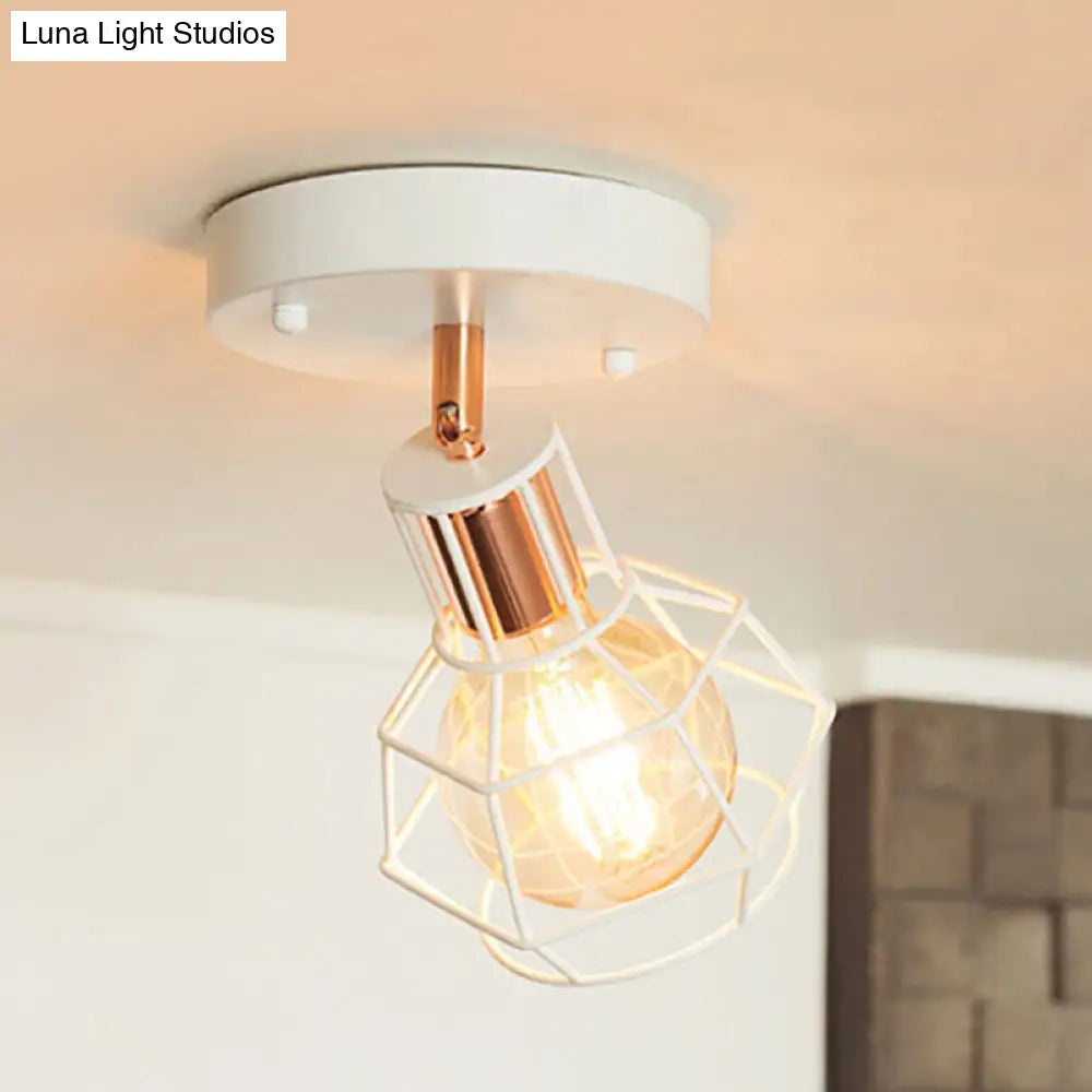 DecorBites™ DecorBites™ Industrial Metal Dome Ceiling Light with Wire Cage Shade - Black/White