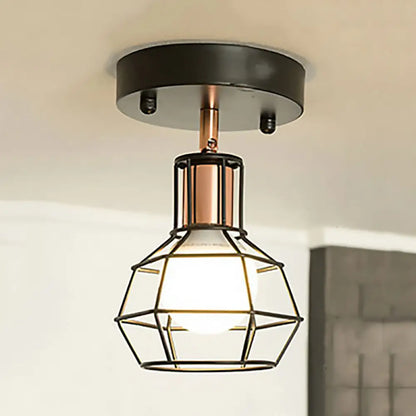 DecorBites™ DecorBites™ Industrial Metal Dome Ceiling Light with Wire Cage Shade - Black/White