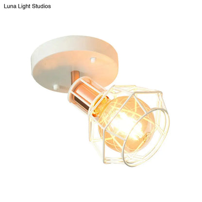 DecorBites™ DecorBites™ Industrial Metal Dome Ceiling Light with Wire Cage Shade - Black/White