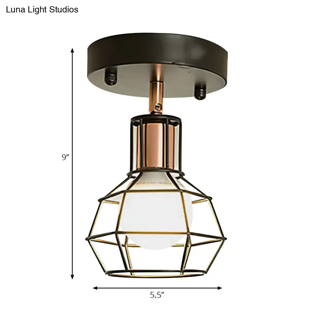 DecorBites™ DecorBites™ Industrial Metal Dome Ceiling Light with Wire Cage Shade - Black/White