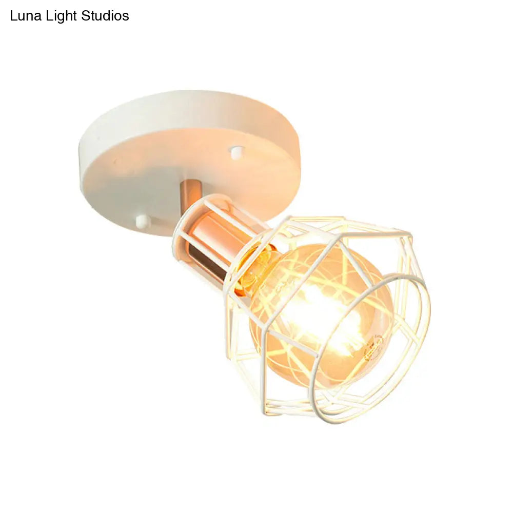 DecorBites™ DecorBites™ Industrial Metal Dome Ceiling Light with Wire Cage Shade - Black/White