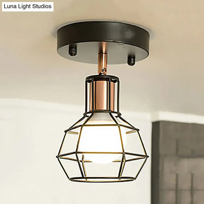 DecorBites™ DecorBites™ Industrial Metal Dome Ceiling Light with Wire Cage Shade - Black/White
