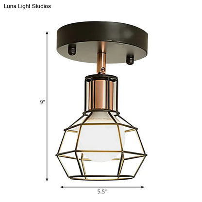 DecorBites™ DecorBites™ Industrial Metal Dome Ceiling Light with Wire Cage Shade - Black/White