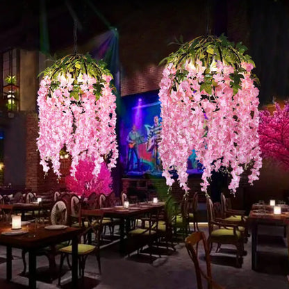 Industrial Metal Dome Pendant Chandelier with Pink/Purple 4/5 Heads, Plant Design - 18"/21.5" Wide