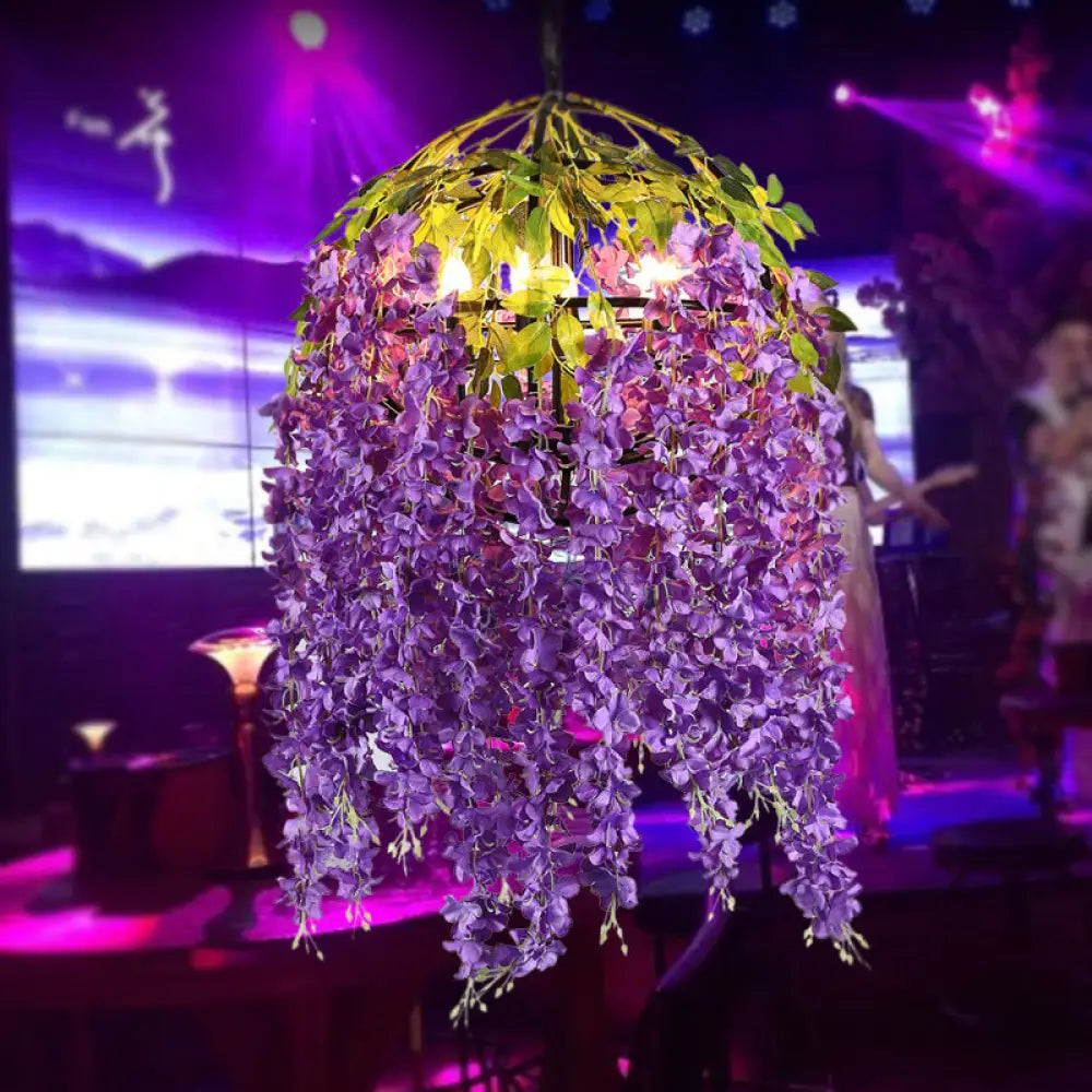 Industrial Metal Dome Pendant Chandelier with Pink/Purple 4/5 Heads, Plant Design - 18"/21.5" Wide