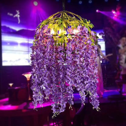 Industrial Metal Dome Pendant Chandelier with Pink/Purple 4/5 Heads, Plant Design - 18"/21.5" Wide