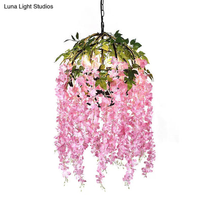 Industrial Metal Dome Pendant Chandelier with Pink/Purple 4/5 Heads, Plant Design - 18"/21.5" Wide