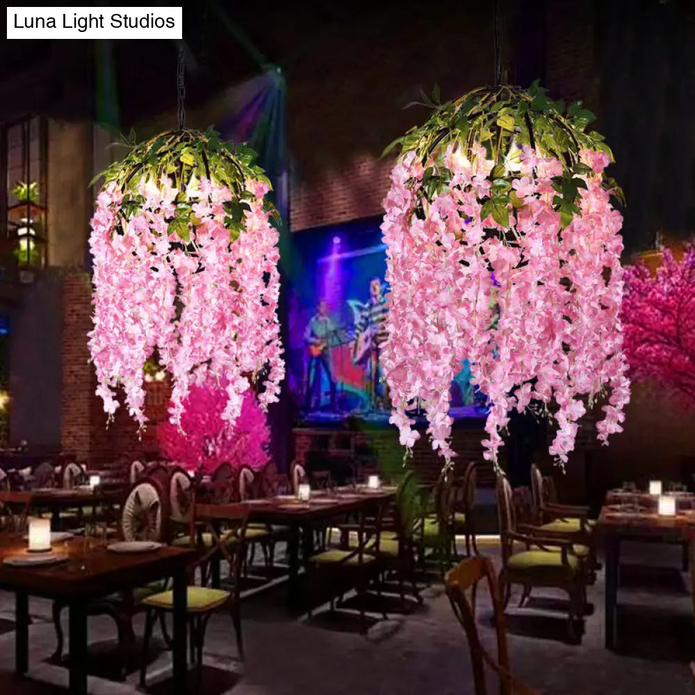 Industrial Metal Dome Pendant Chandelier with Pink/Purple 4/5 Heads, Plant Design - 18"/21.5" Wide