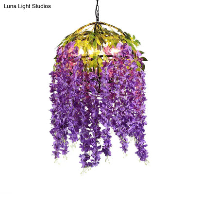 Industrial Metal Dome Pendant Chandelier with Pink/Purple 4/5 Heads, Plant Design - 18"/21.5" Wide