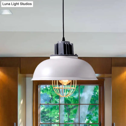 Industrial Metal Drop Pendant Lamp - White Domed Design, Ceiling Suspension for Restaurants (1-Bulb)