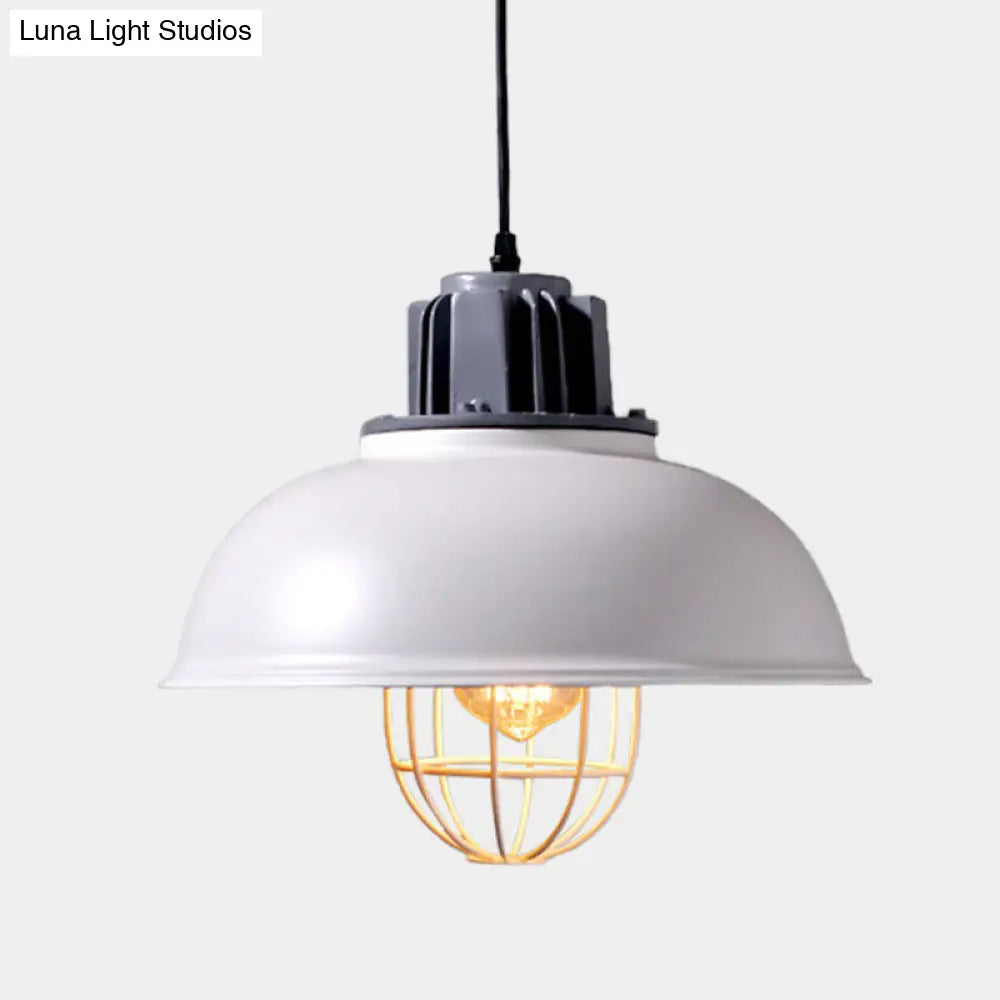 Industrial Metal Drop Pendant Lamp - White Domed Design, Ceiling Suspension for Restaurants (1-Bulb)